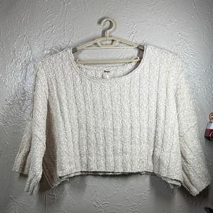 Free People Crop Kimono Sweater Crop Cream Round Neck Wool Blend Knit Size Large
